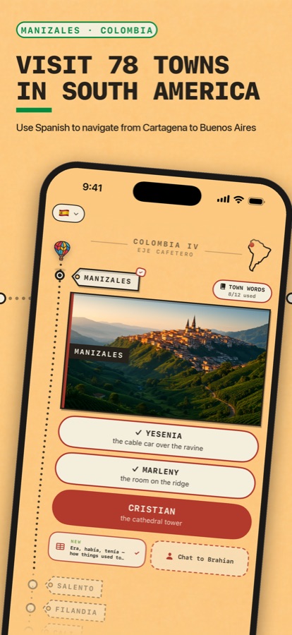 The Selina map: seventeen towns behind, Manizales ahead